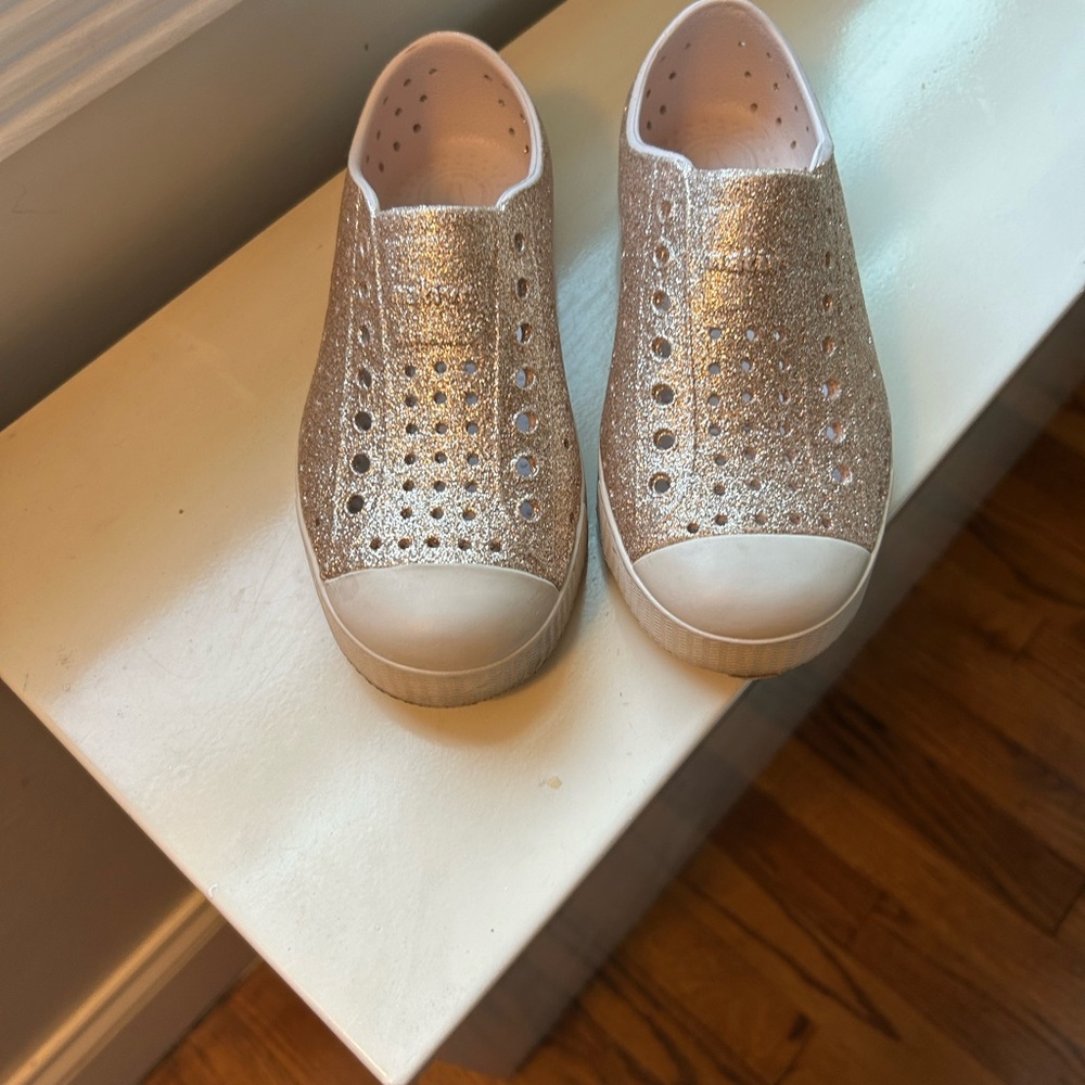 Native Shoes Gold and White Sneakers Minimalist Design C12